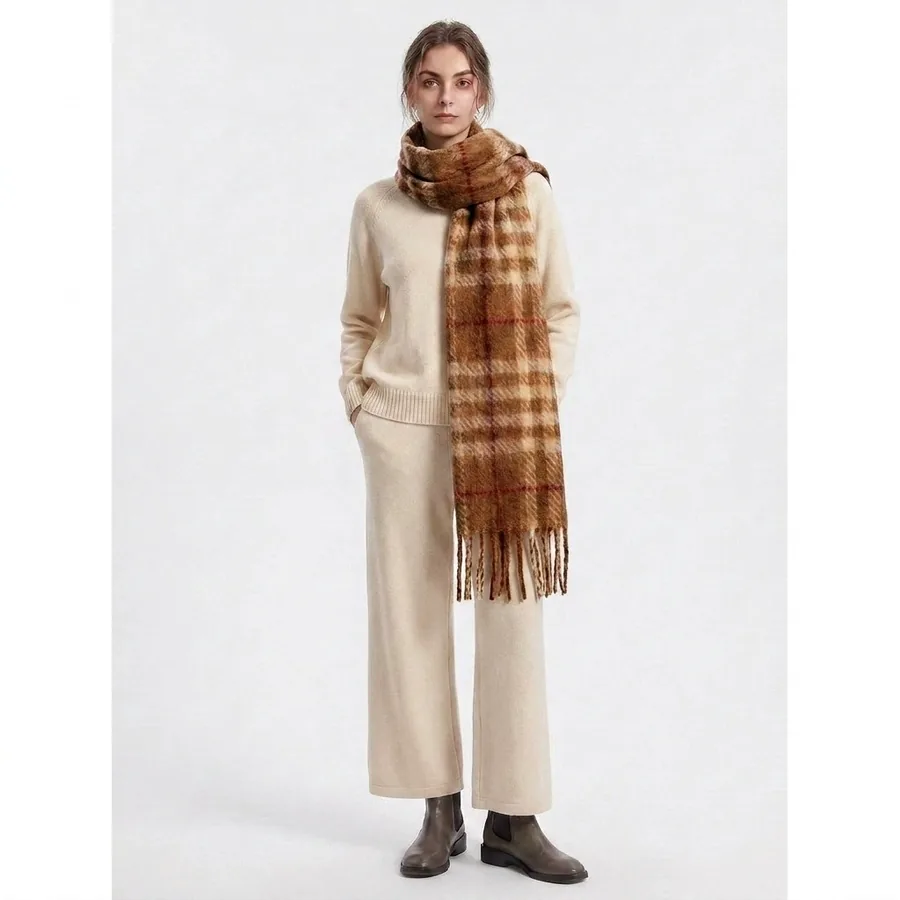 Polyester Mohair Scarf with Fringe