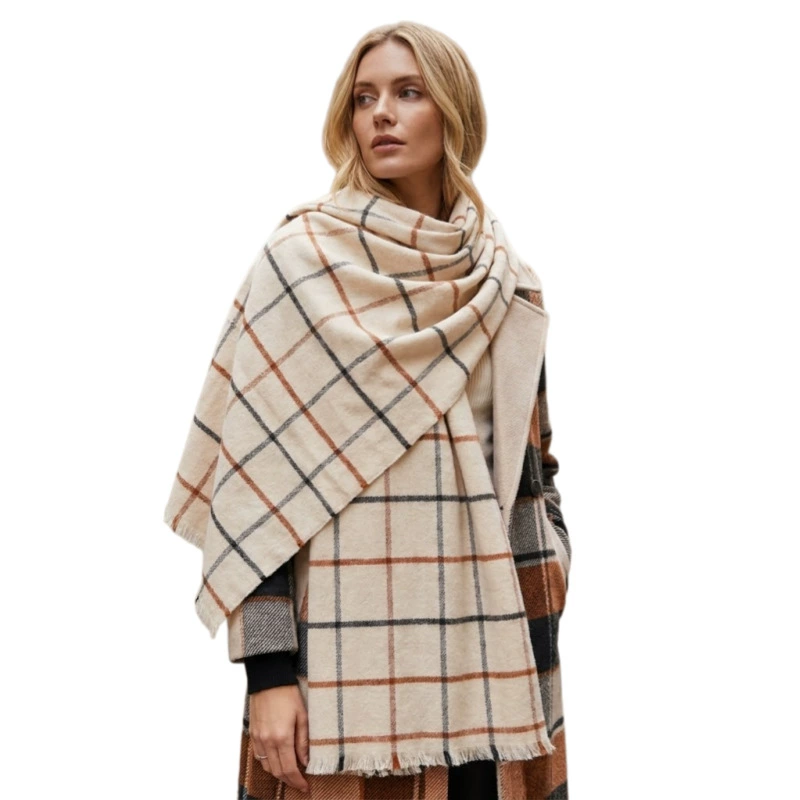 Acrylic Plaid Scarf with Fringe