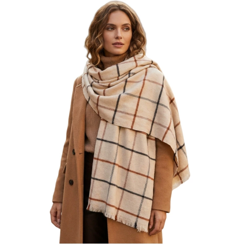 Acrylic Plaid Scarf with Fringe view 3