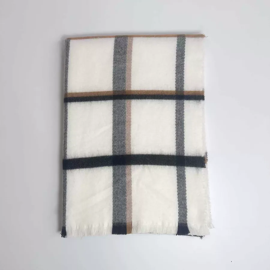 Acrylic Plaid Scarf with Fringe view 10