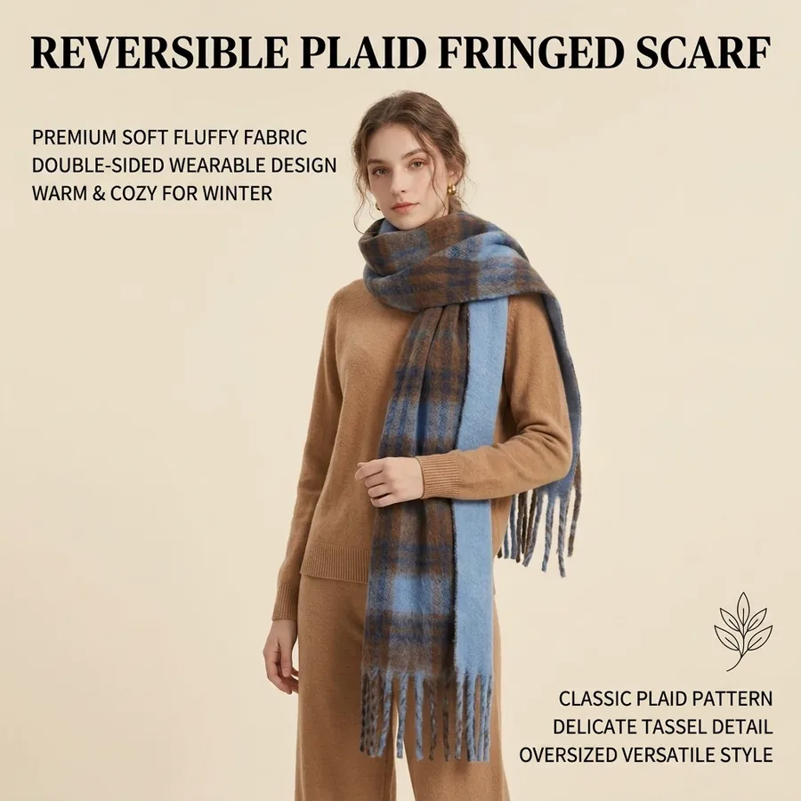 Yarn-Dyed Plaid Fringe Scarf