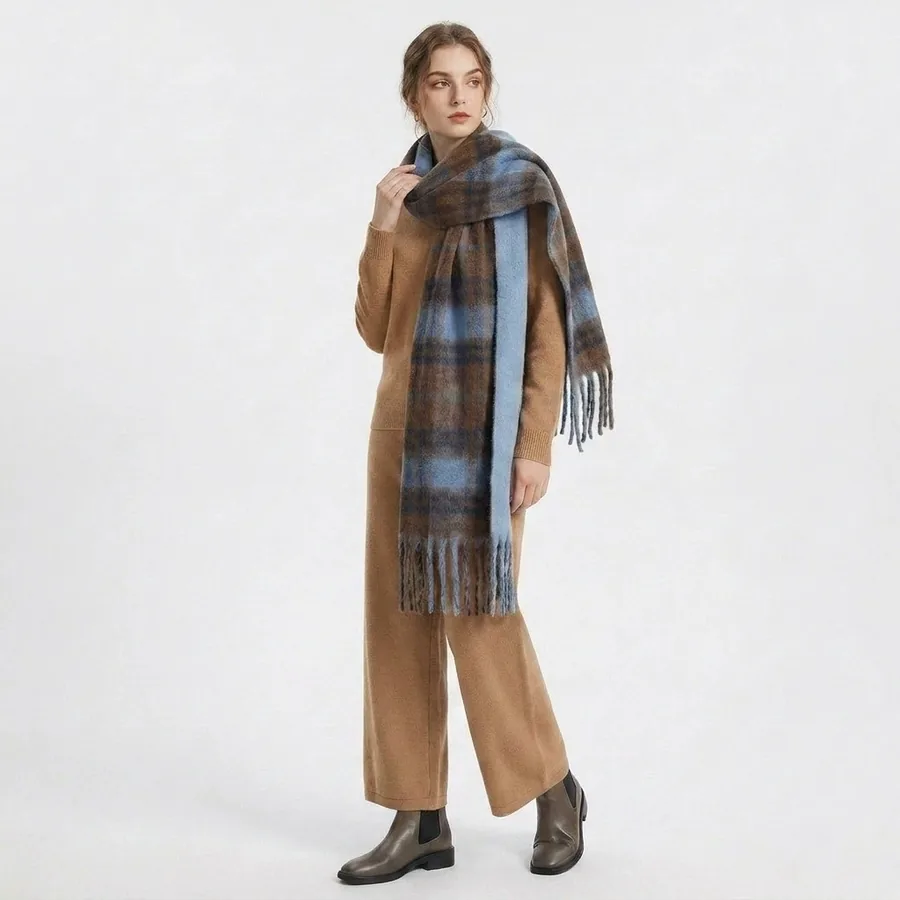 Yarn-Dyed Plaid Fringe Scarf view 2