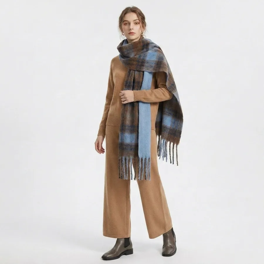 Yarn-Dyed Plaid Fringe Scarf view 3