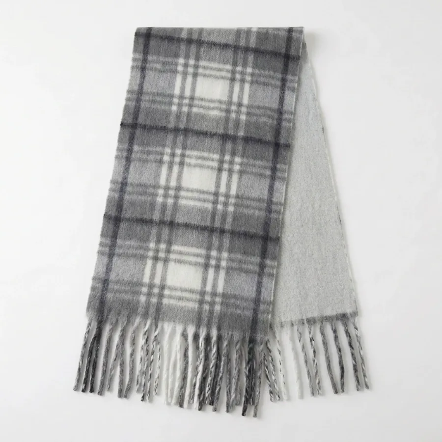 Yarn-Dyed Plaid Fringe Scarf view 7
