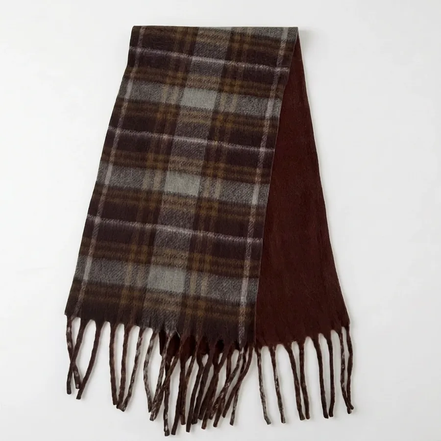 Yarn-Dyed Plaid Fringe Scarf view 9
