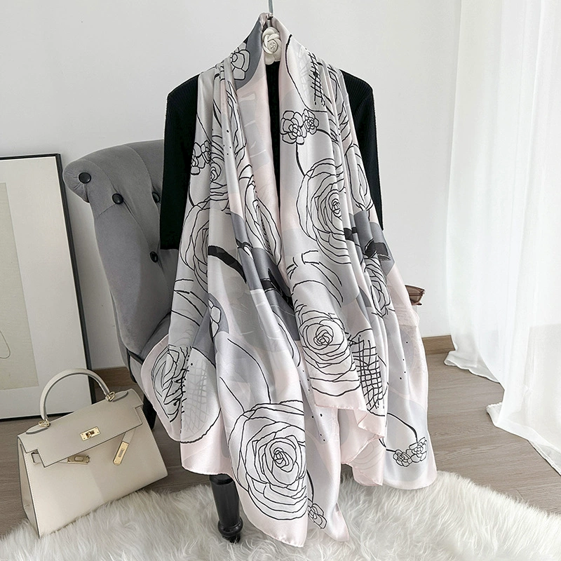 Camellia Print Satin Shawl