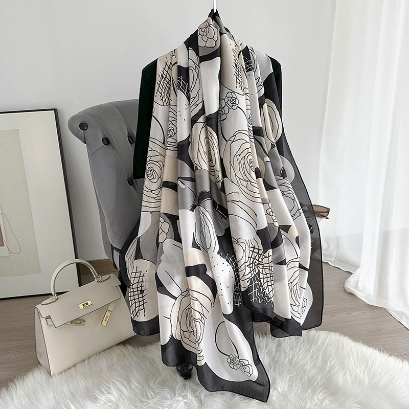 Camellia Print Satin Shawl view 2