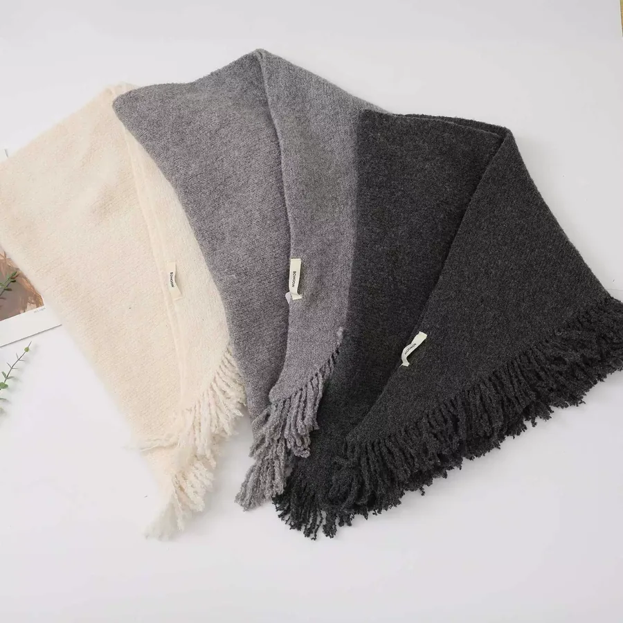 Knit Triangle Fringe Scarf
