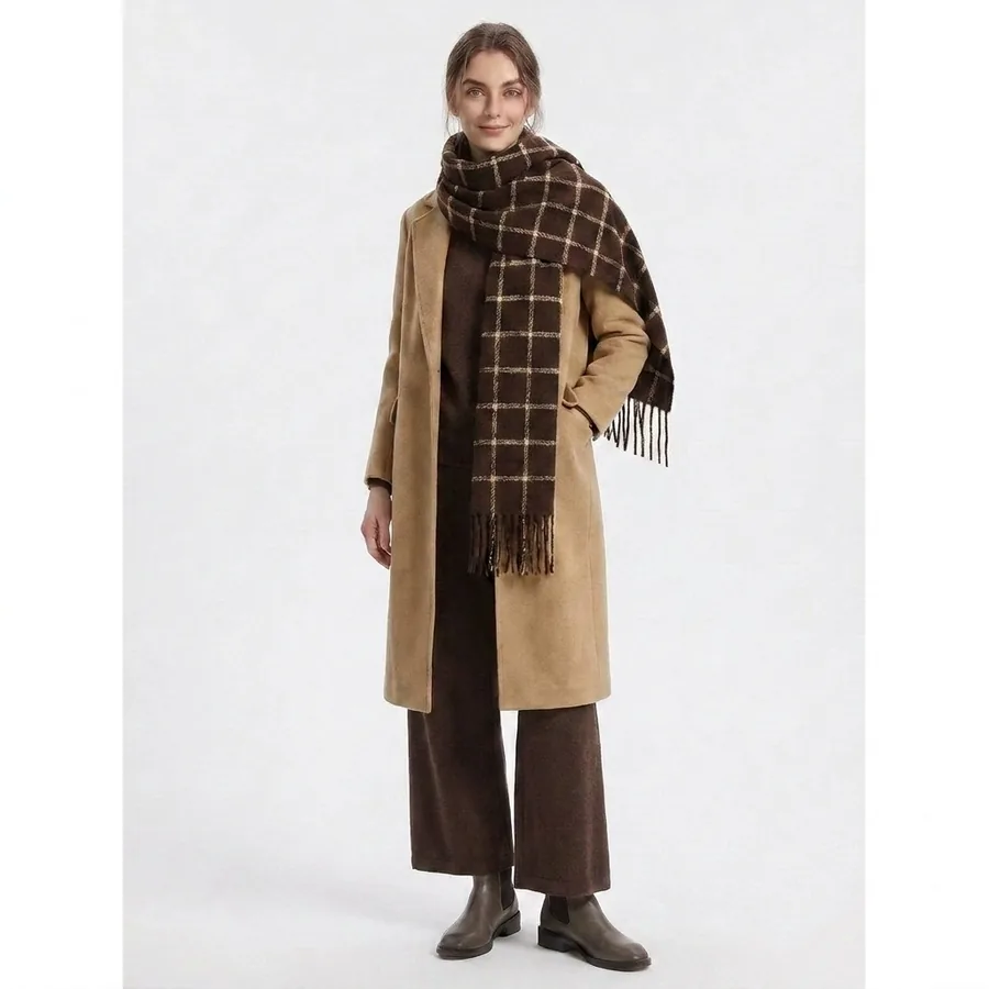 Retro Plaid Fringe Scarf