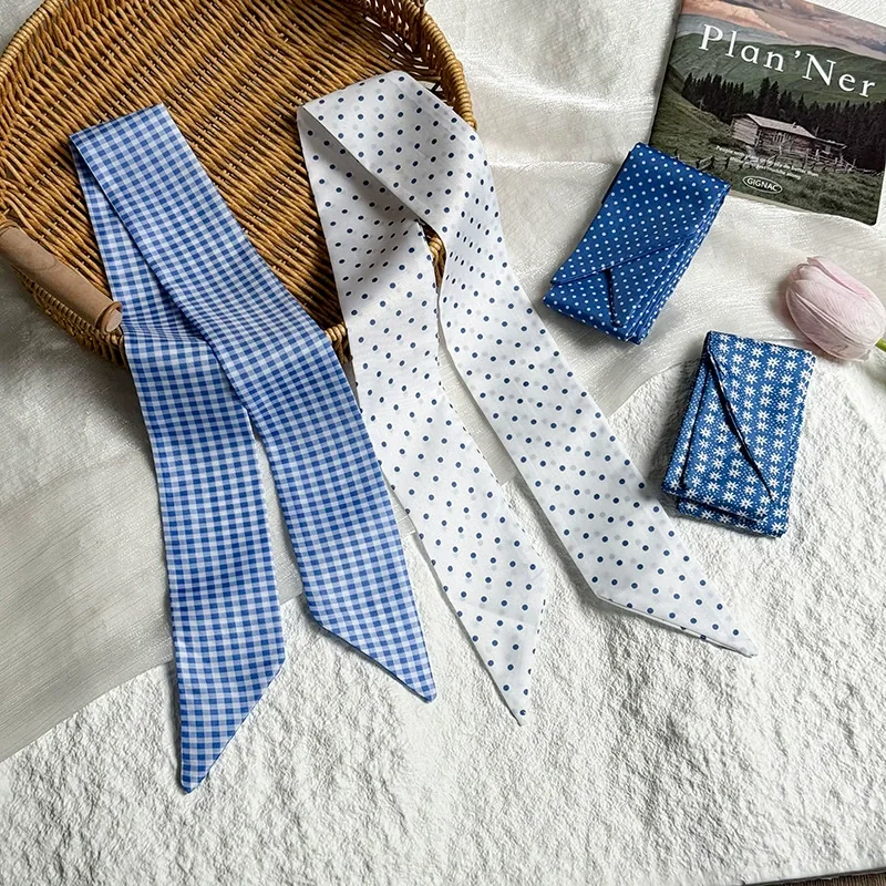 Blue Long Silk Twilly Scarf