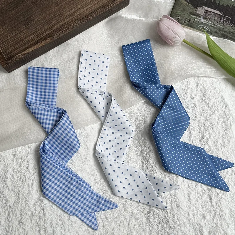 Blue Long Silk Twilly Scarf view 4