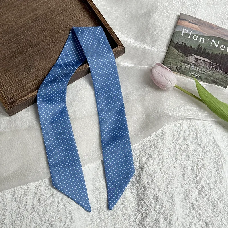 Blue Long Silk Twilly Scarf view 6