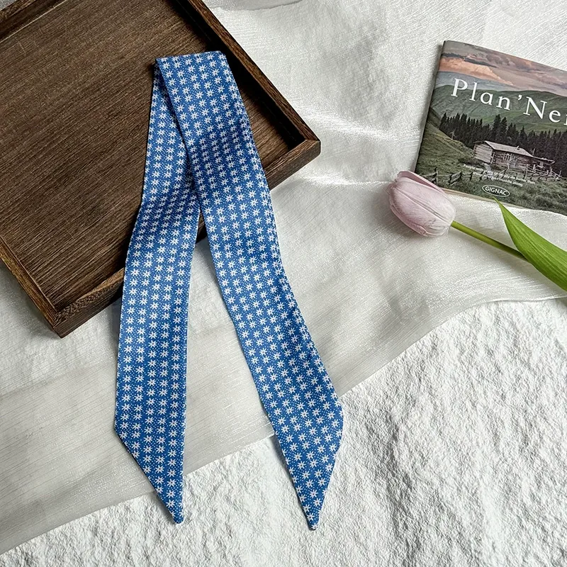 Blue Long Silk Twilly Scarf view 9