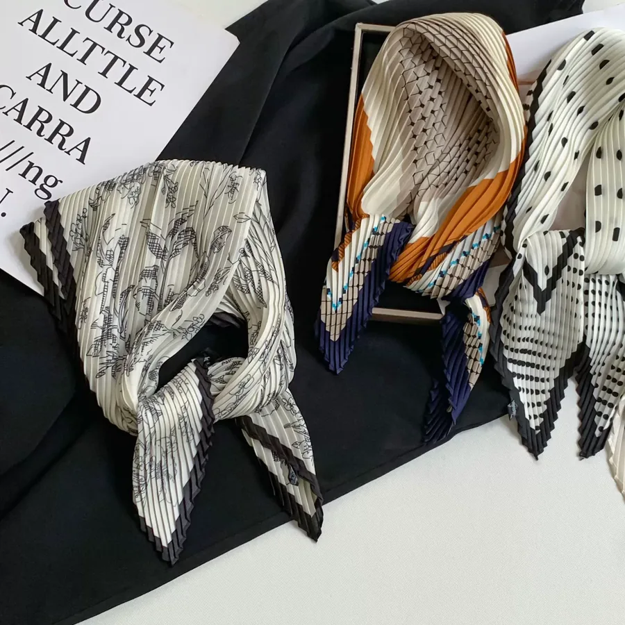 Crinkled Print Silk Scarf