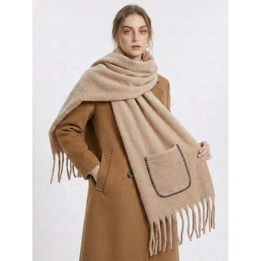 Solid Pocket Fringe Scarf