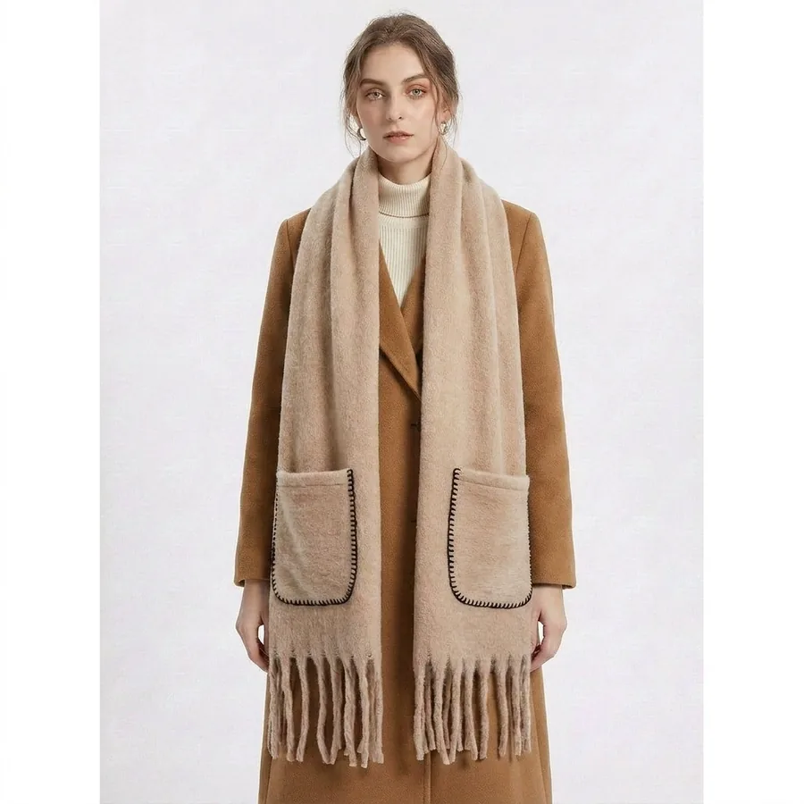 Solid Pocket Fringe Scarf view 2