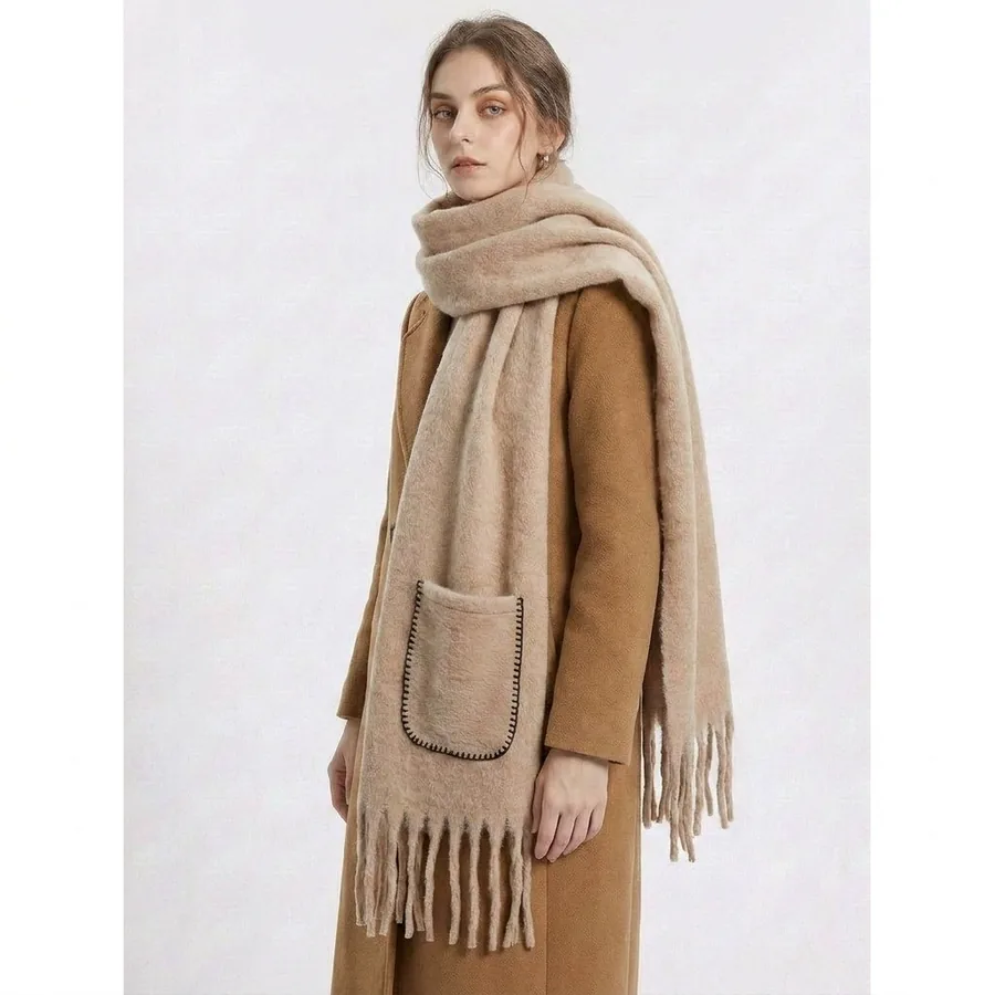 Solid Pocket Fringe Scarf view 3