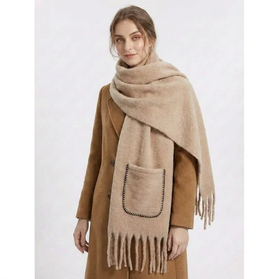 Solid Pocket Fringe Scarf view 4