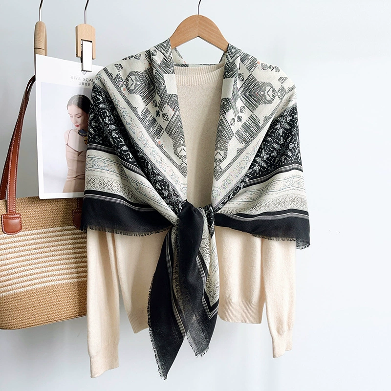 Cotton Linen Fringed Square Scarf