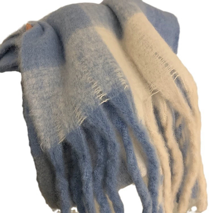 Blue White Plaid Scarf for Women view 5