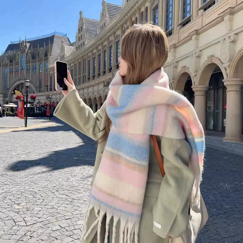 Plaid Fringe Scarf for Women