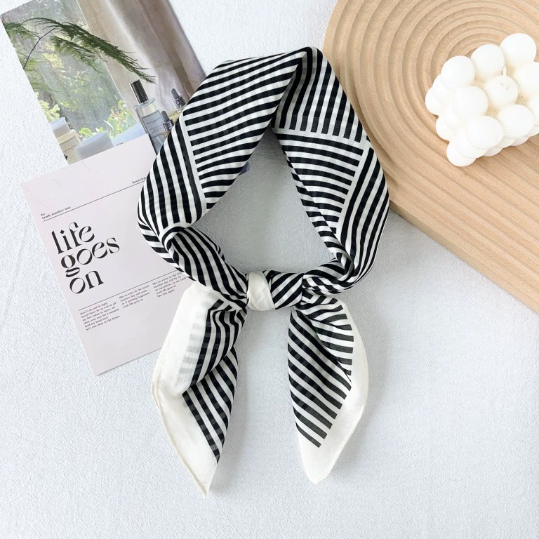 Black White Small Square Scarf view 4