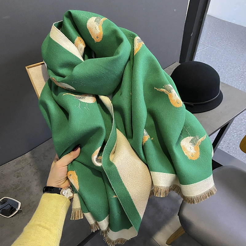 Bird Print Faux Cashmere Scarf for Women