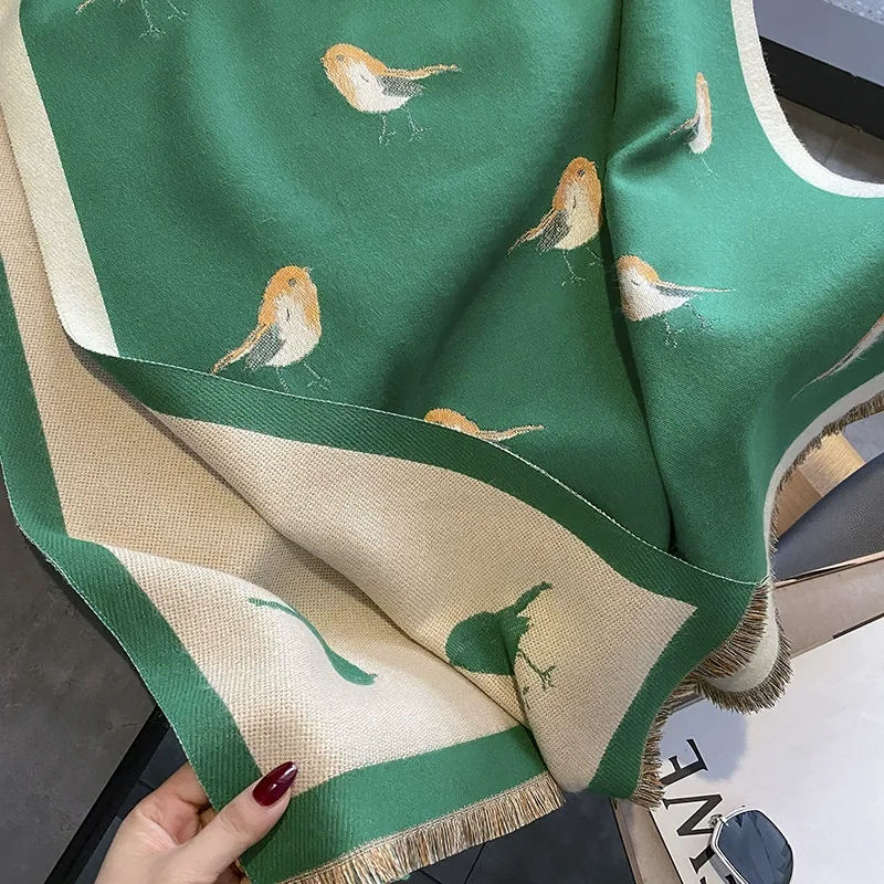 Bird Print Faux Cashmere Scarf for Women view 2