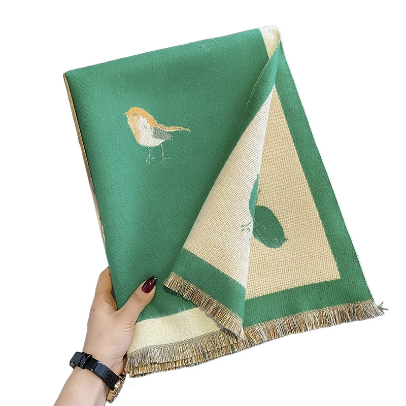 Bird Print Faux Cashmere Scarf for Women view 5