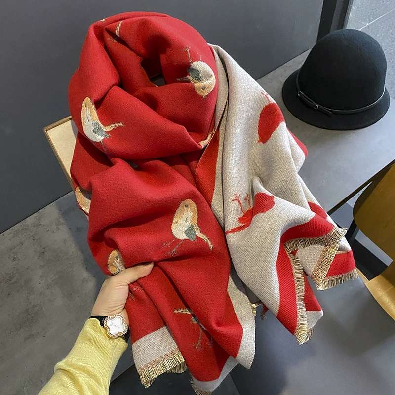 Bird Print Faux Cashmere Scarf for Women view 7