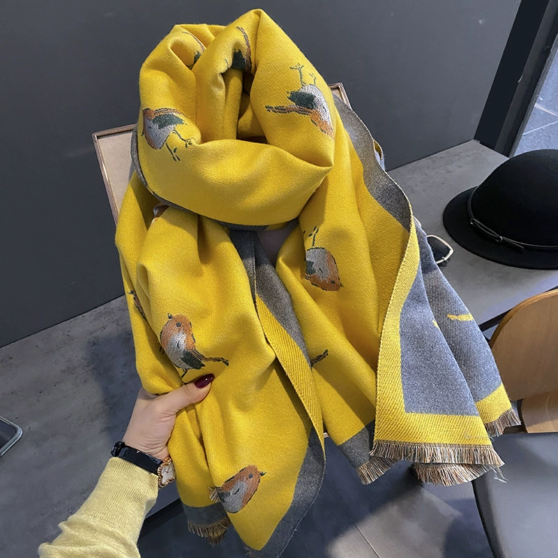 Bird Print Faux Cashmere Scarf for Women view 8
