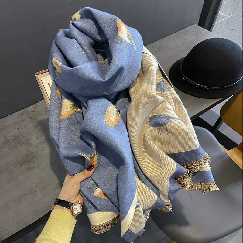 Bird Print Faux Cashmere Scarf for Women view 9