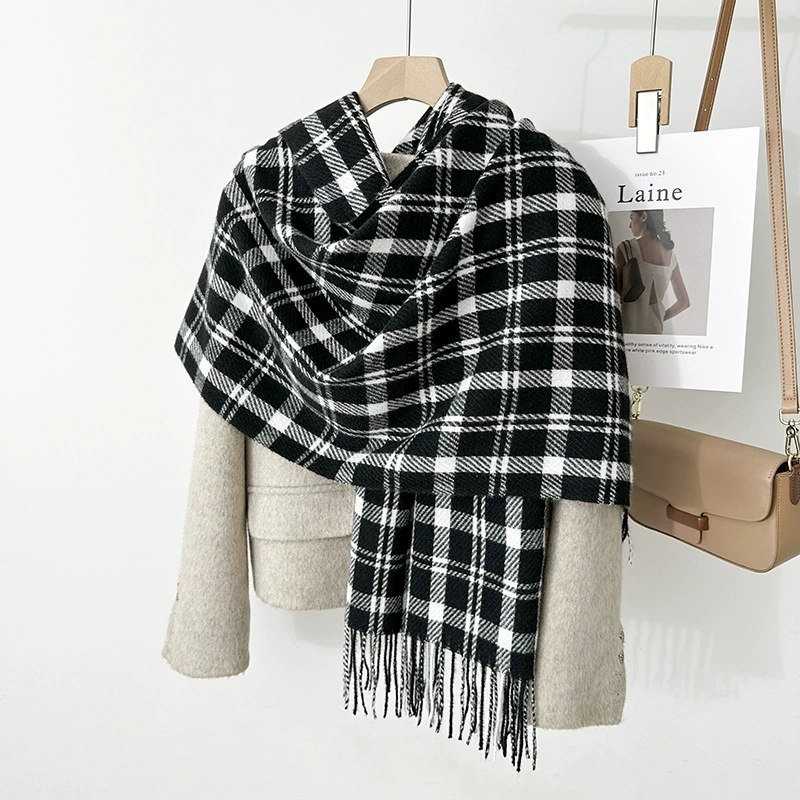 Black White Plaid Winter Scarf