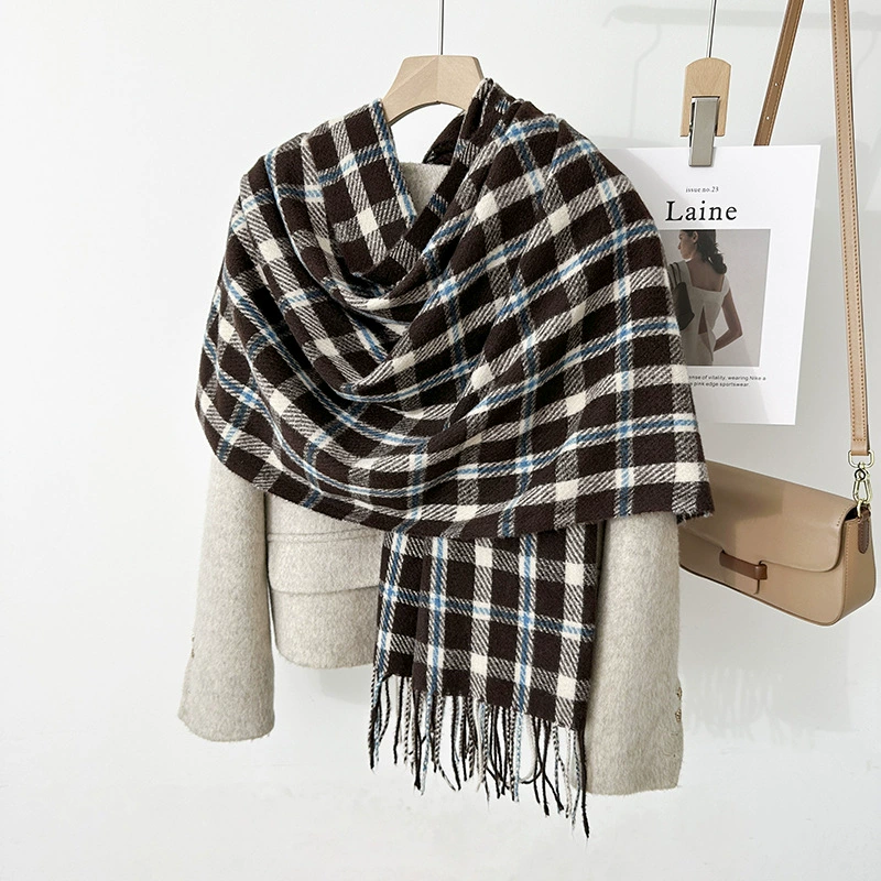 Black White Plaid Winter Scarf view 2