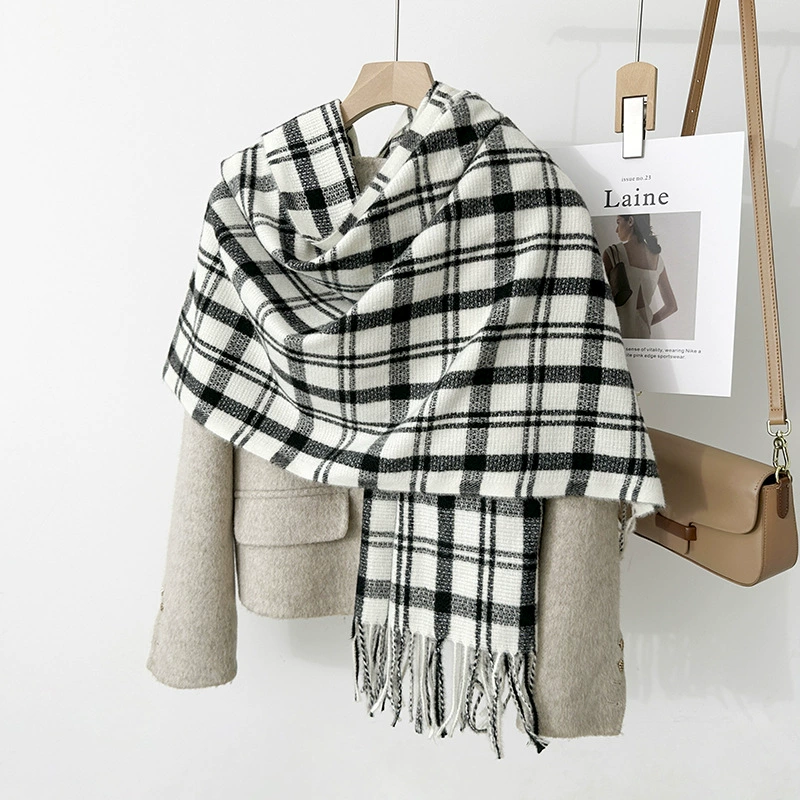 Black White Plaid Winter Scarf view 3