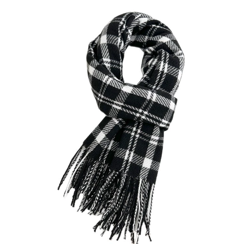 Black White Plaid Winter Scarf view 5