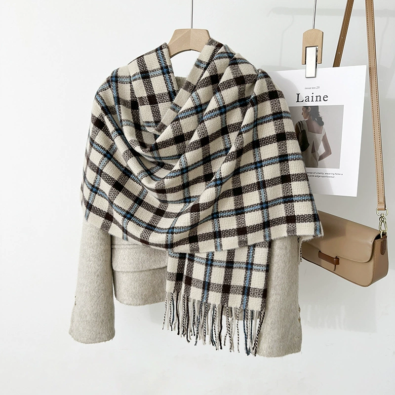 Black White Plaid Winter Scarf view 6