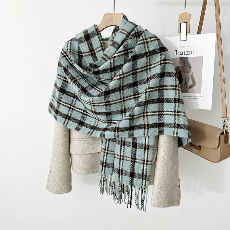 Black White Plaid Winter Scarf view 7