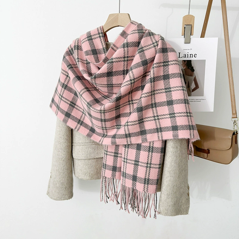 Black White Plaid Winter Scarf view 9