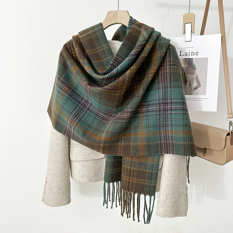 Blue Green Plaid Winter Scarf