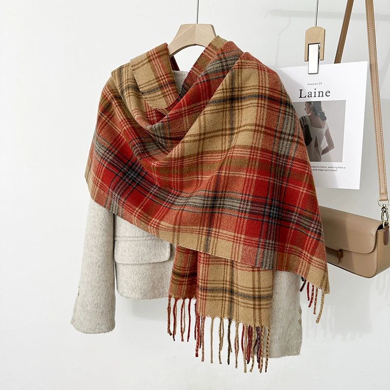 Blue Green Plaid Winter Scarf view 2