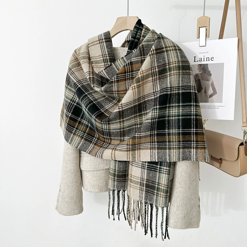 Blue Green Plaid Winter Scarf view 6