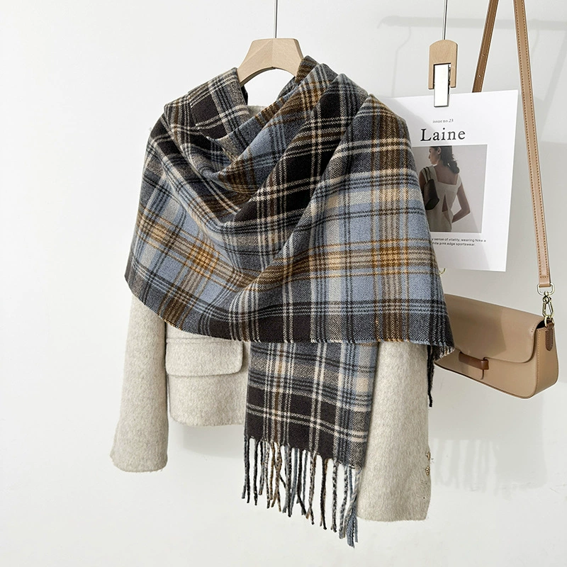 Blue Green Plaid Winter Scarf view 7