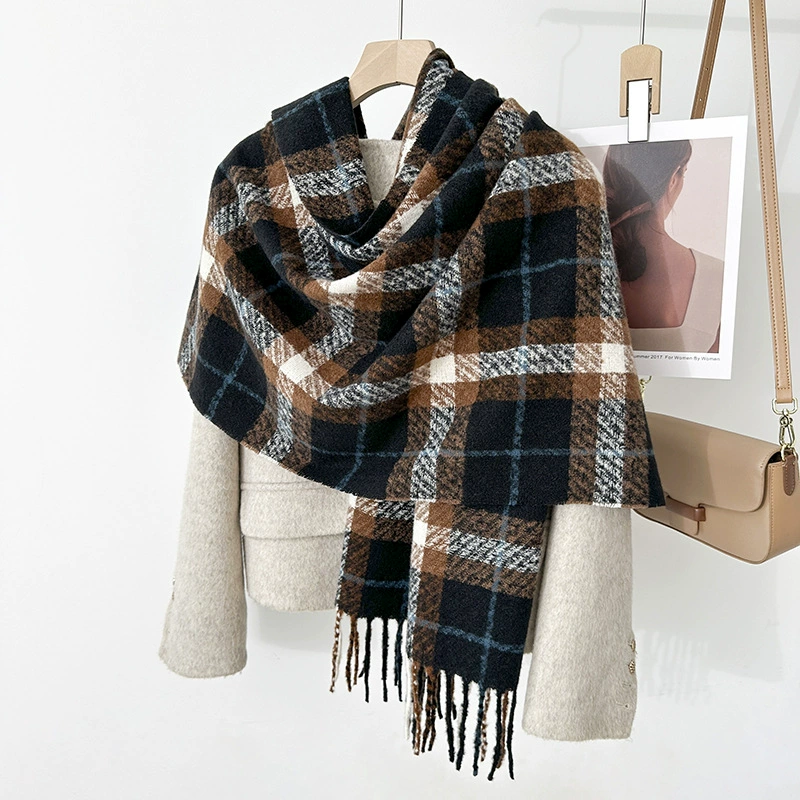 Khaki Plaid Winter Scarf view 2