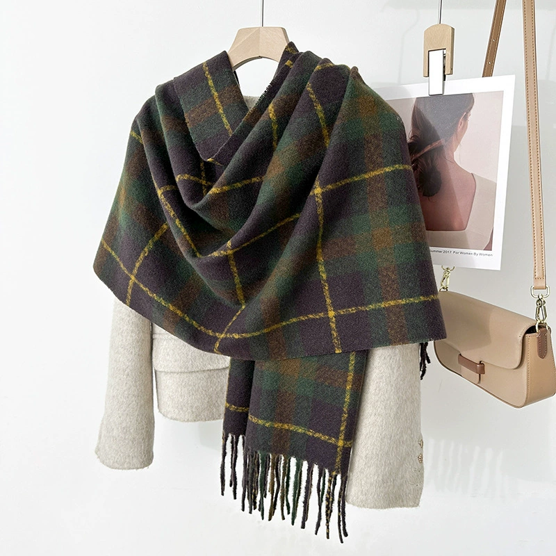 Khaki Plaid Winter Scarf view 6