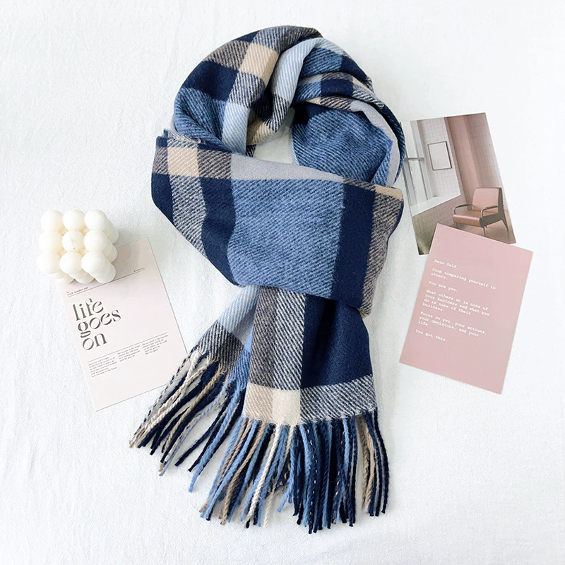 Blue Plaid Winter Scarf view 6
