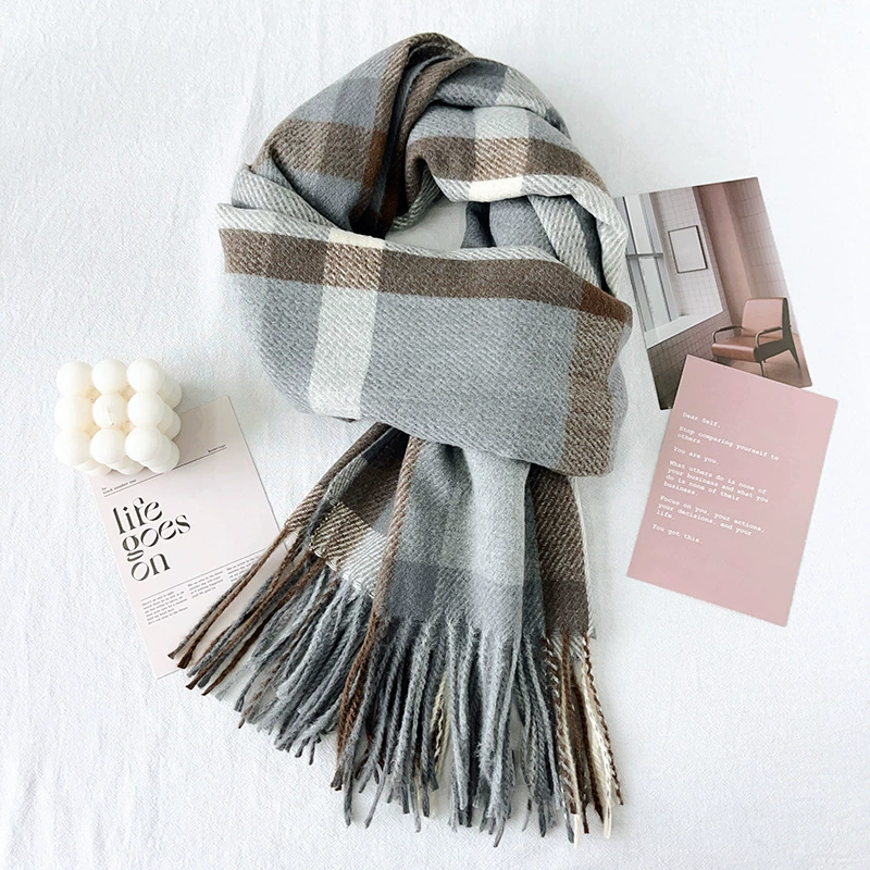 Blue Plaid Winter Scarf view 11