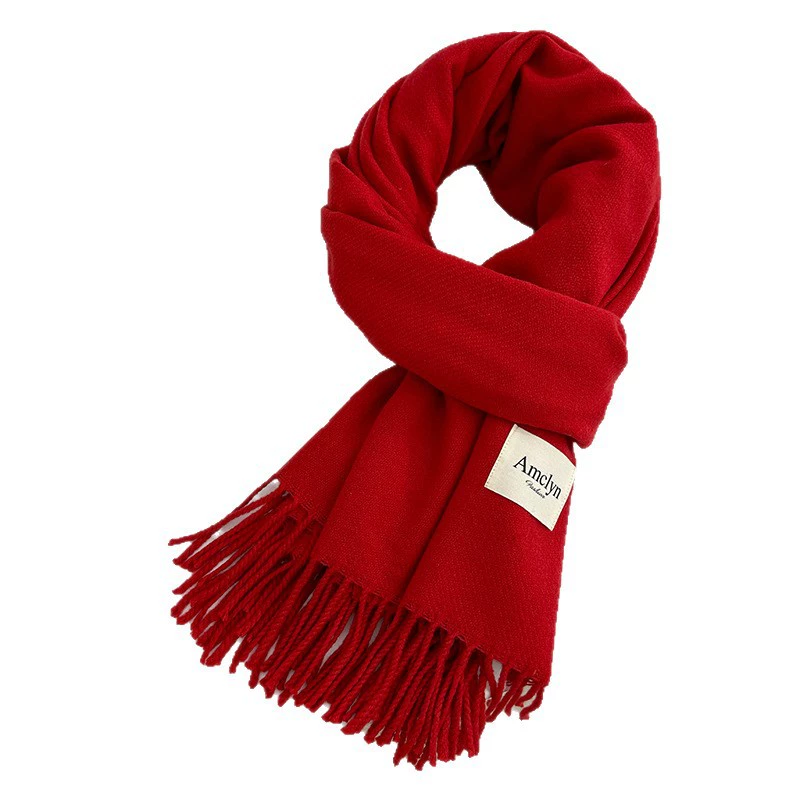 Red Wool Winter Scarf view 5