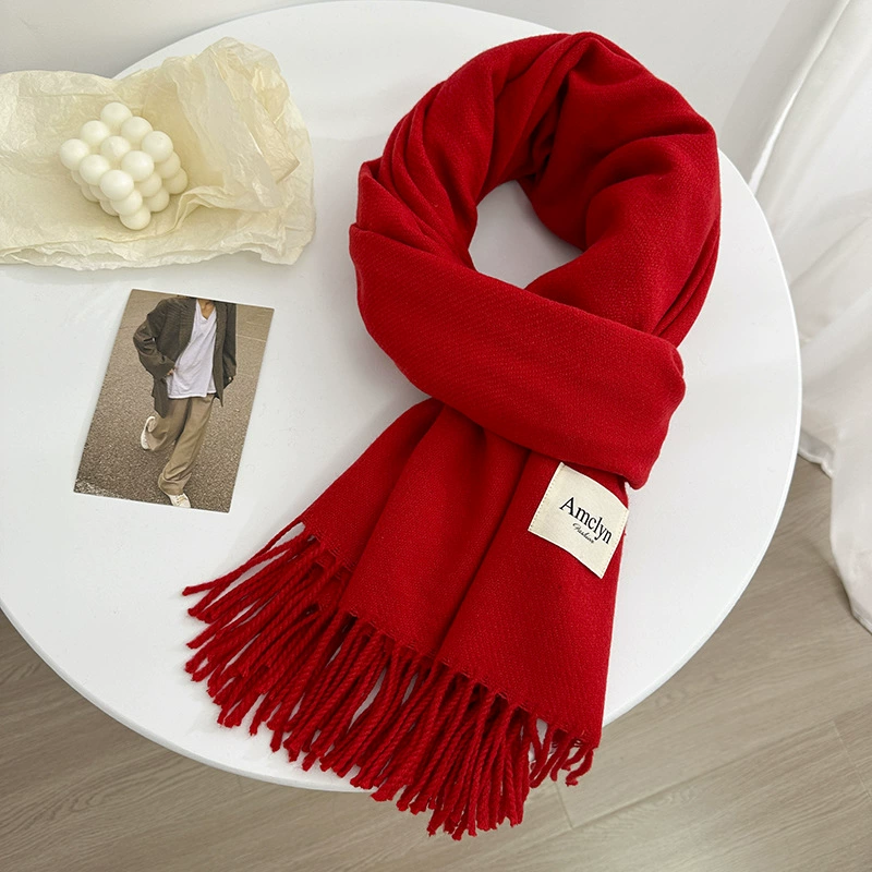 Red Wool Winter Scarf view 6