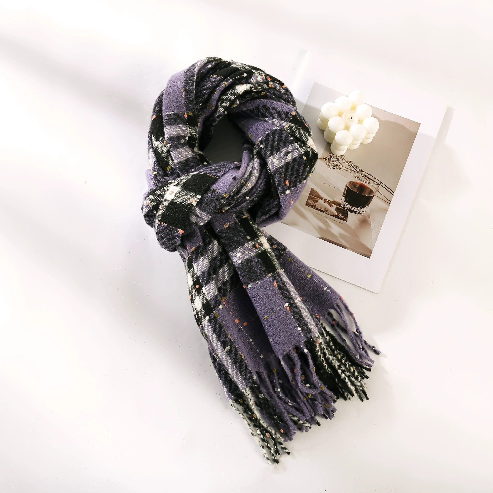 Purple Plaid Winter Scarf view 7